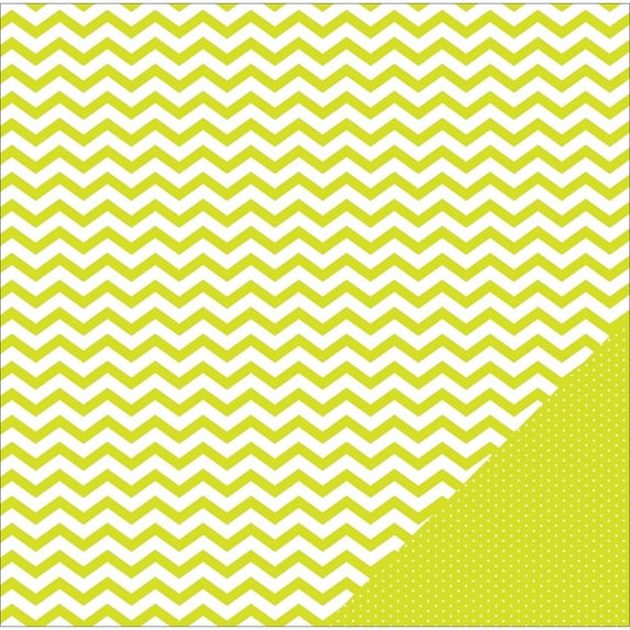 American Crafts Basics Double-Sided Cardstock 12"X12"-Lime Chevron, Pk 12