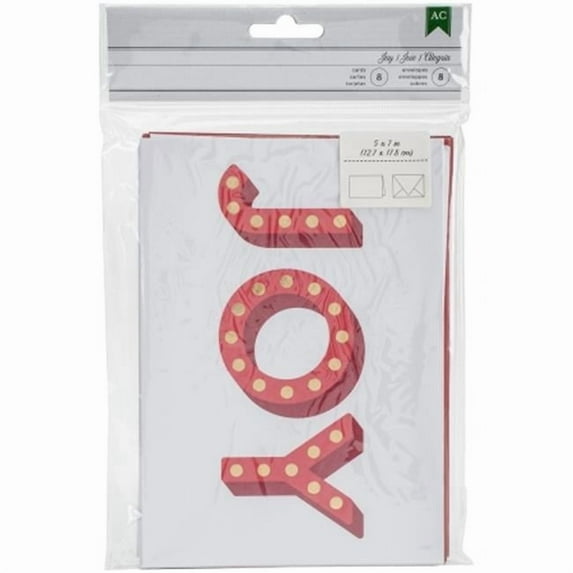American Crafts Cards W/Envelopes 5"X7" 8/Pkg-Joy W/Gold Foil