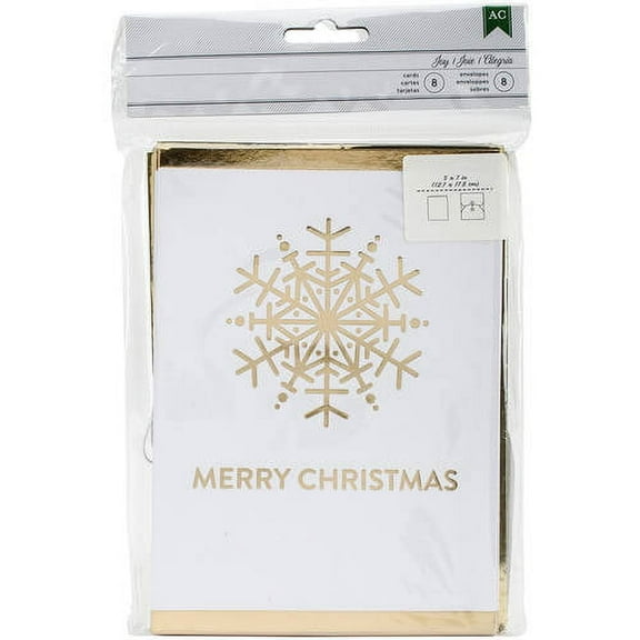 American Crafts Cards W/Envelopes 5 x 7 inch 8/Pkg-Snowflake W/Gold Foil