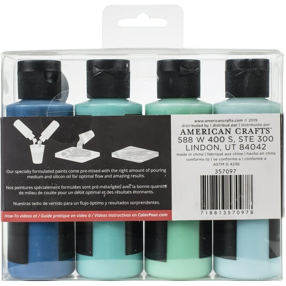 American Crafts Color Pour Magic Pre-Mixed Paint Kit 4/Pkg-Tidal Wave