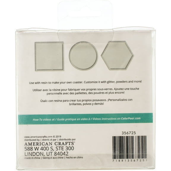 American Crafts Color Pour Resin Mold 3/Pkg-Coaster - Circle, Square & Hexagon