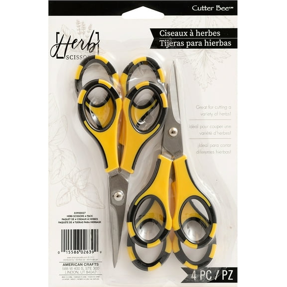 American Crafts Cutter Bee Herb Scissors 4/Pkg-Yellow/Black