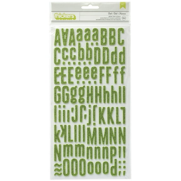 American Crafts Thickers Stickers-Doll Green Glitter Alphabet 184/Pkg
