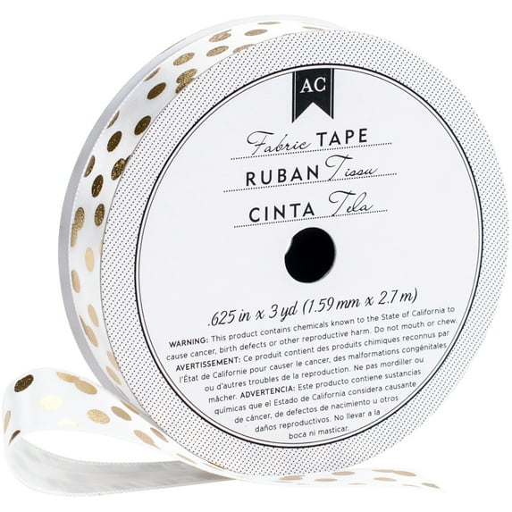 American Crafts Fabric Tape .625"X3yd-Gold Scatter Dot, Pk 3, American Crafts