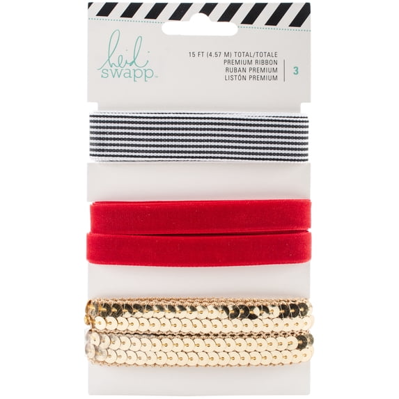 American Crafts HS313232 Heidi Swapp Gift Wrap Ribbon Set - Black, Red & Gold - 3 per Pack