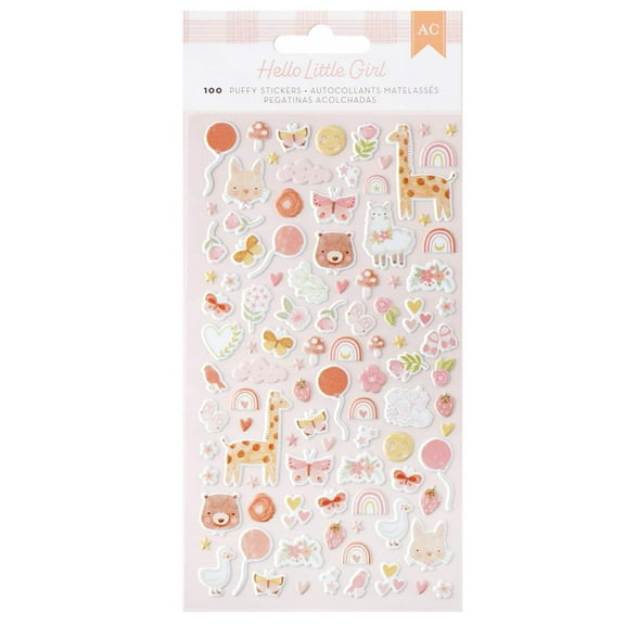 American Crafts Hello Little Girl Puffy Stickers 100/Pkg-Phrase