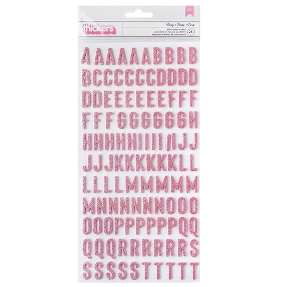American Crafts Life Of The Party Thickers Stickers 241/Pkg-Pink Glitter Alpha