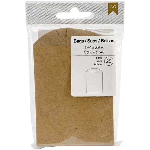American Crafts Mini Bags 3.94"X2.6" 25/Pkg-Kraft, Pk 3, American Crafts