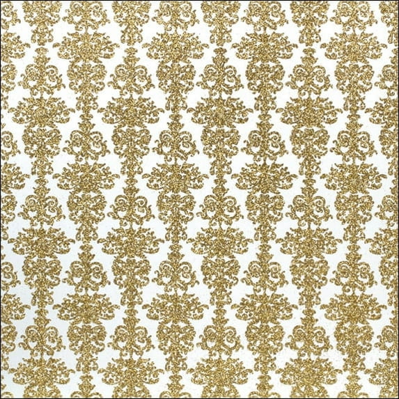 American Crafts Patterned Glitter Cardstock 12"X12"-Damask 2/Gold