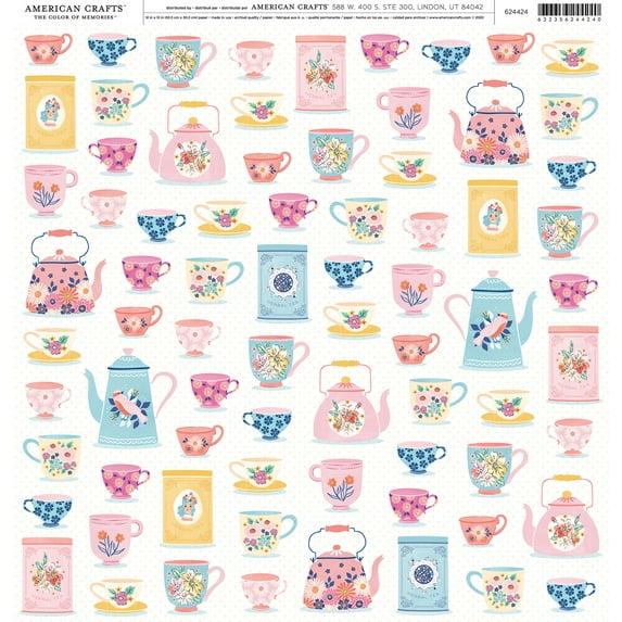American Crafts Patterned Single-Sided Cardstock 12"X12"-Teacup