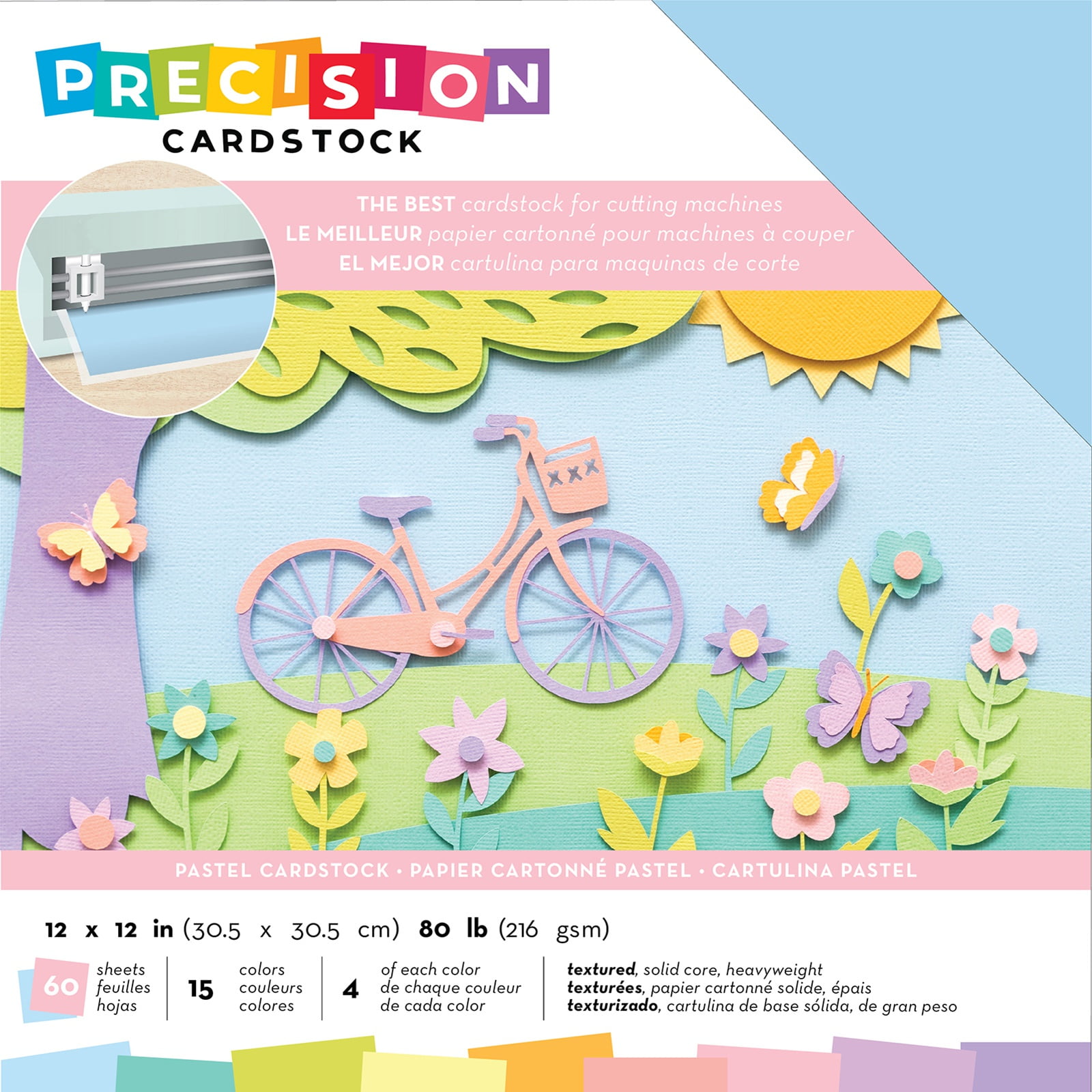 American Crafts Precision Cardstock Pack 80lb 12"X12" 60/PkgPastel/Textured
