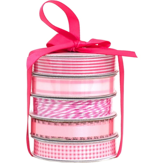 American Crafts Premium Ribbon & Twine 5-Packs-Spring Pink