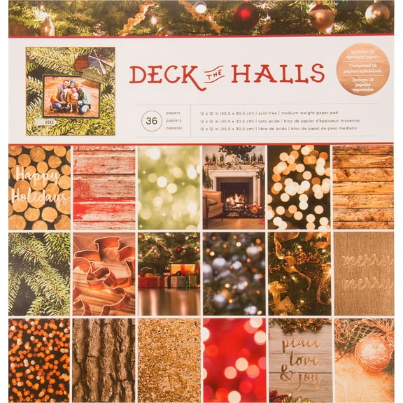 American Crafts Single-Sided Paper Pad 12"X12" 36/Pkg-Photo Real Deck The Halls