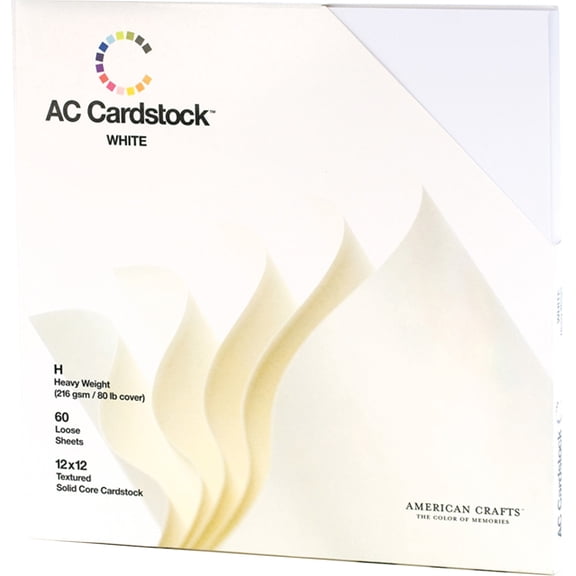 American Crafts Textured Cardstock Pack 12"X12" 60/Pkg-Solid White
