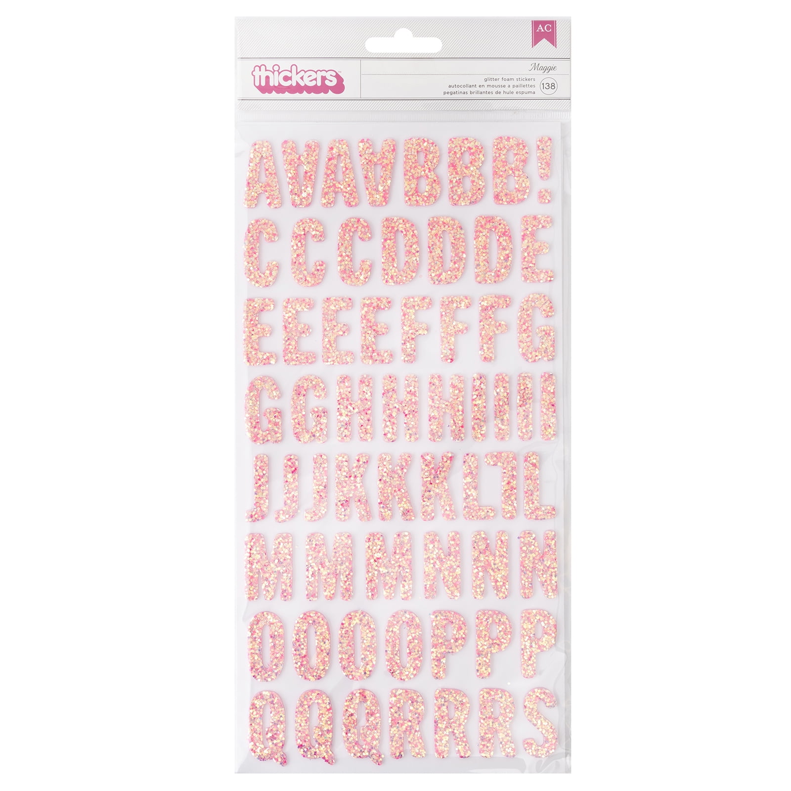 American Crafts Thickers 5.5 x 11 Pink Glitter Foam Tealightful Alphabet  Stickers, 2 Piece