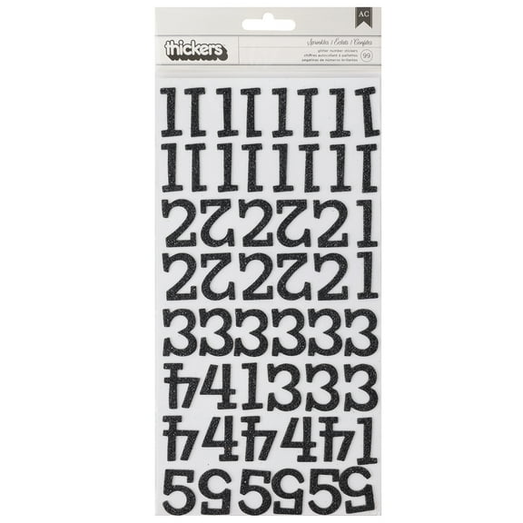 American Crafts Thickers Black "Sprinkles" Glitter Numbers Foam Stickers, 99 Pieces