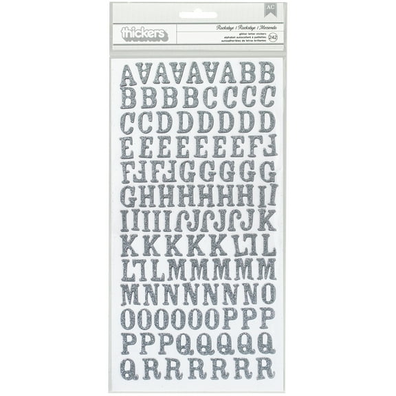 American Crafts Thickers Glitter Letter Stickers - Silver, Package of 242
