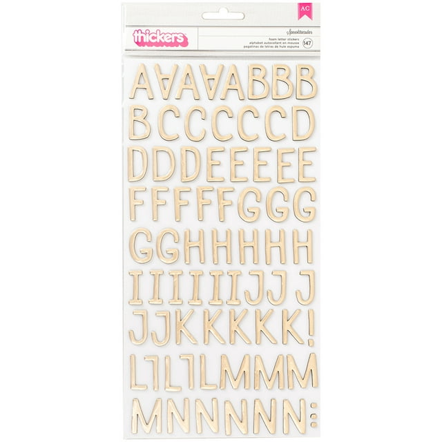 American Crafts Thickers Solid Gold Foil Foam Alpha Paper Stickers, 147 Piece