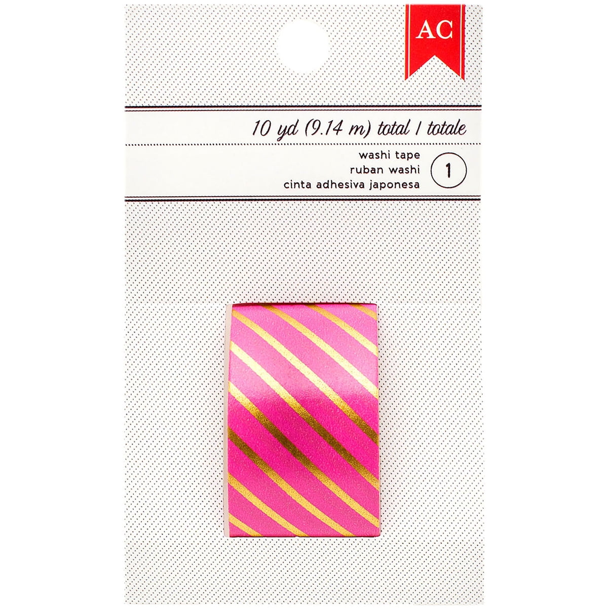 American Crafts Valentine Washi Tape 1X10yd-Pink W/Diagonal Stripe, Pk 3 