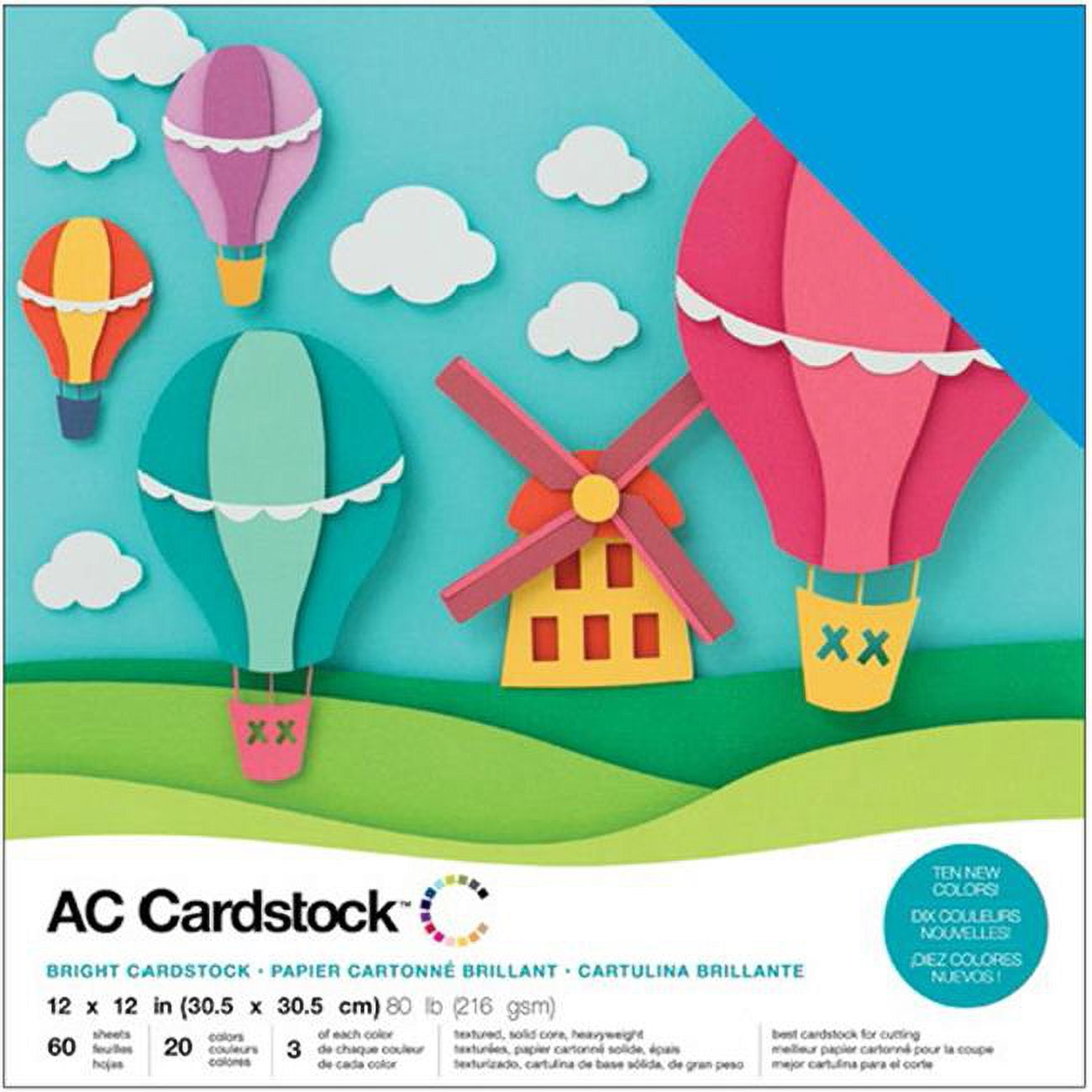 American Crafts Textured Cardstock Pack 12"X12" 60/Pkg-Brights