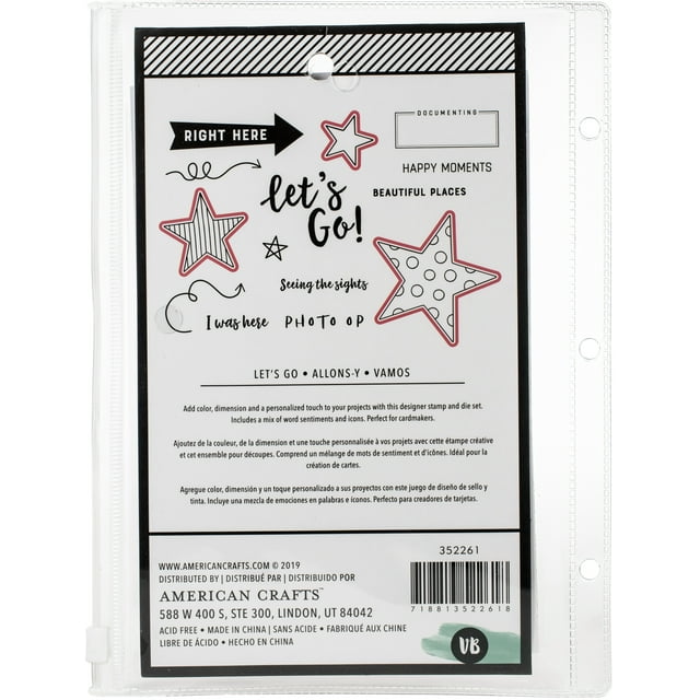 American Crafts Vicki Boutin Mixed Media Stamps & Dies, Let's Go with Magnetic Sheet & Pouch