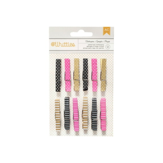 American Crafts Whittles Dots and strips - Craft clothespin - assorted (pack of 12)