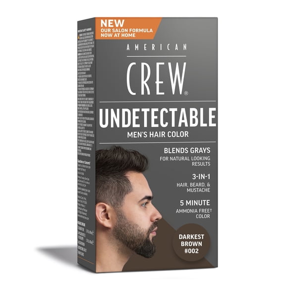 American Crew Undetectable Men’s Demi-Permanent Hair Color for Hair, Moustache & Beard, Ammonia-Free, 002 Darkest Brown, 1 pack