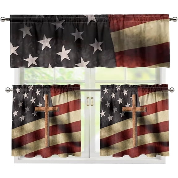 American Cross Short Kitchen Curtains with Valance and Tier Sets Drapes Window Treatment Curtains for Kitchen Over Sink Dining Room Decor
