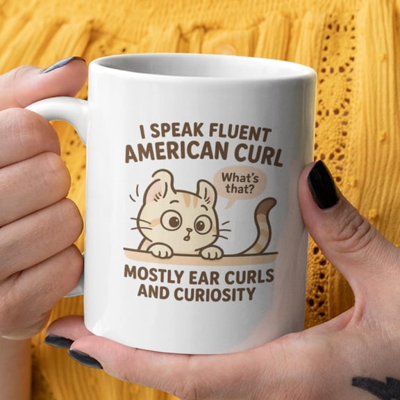 American Curl Cat Coffee Mug Curled Ear Feline Lover Design Cozy Pet Owner Gift Tea Cup Ceramic Mug 11oz