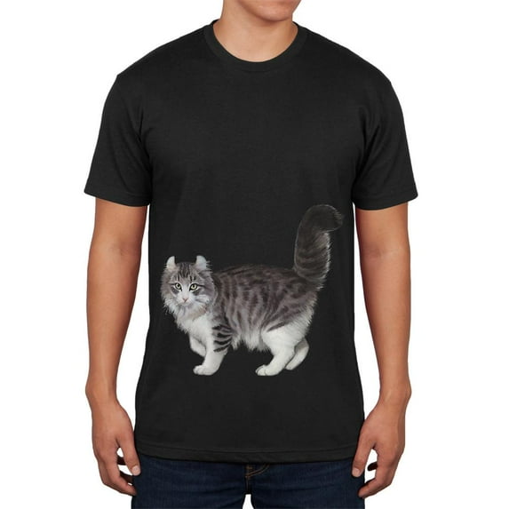 American Curl Cat Mens Soft T Shirt Black SM