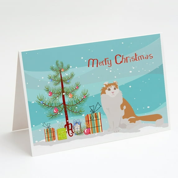 American Curl Cat Merry Christmas Greeting Cards and Envelopes Pack of 8