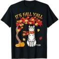 thumbnail image 1 of American Curl Cat Pumpkin Leaves Fall T Shirt Size S-5XL, 1 of 5