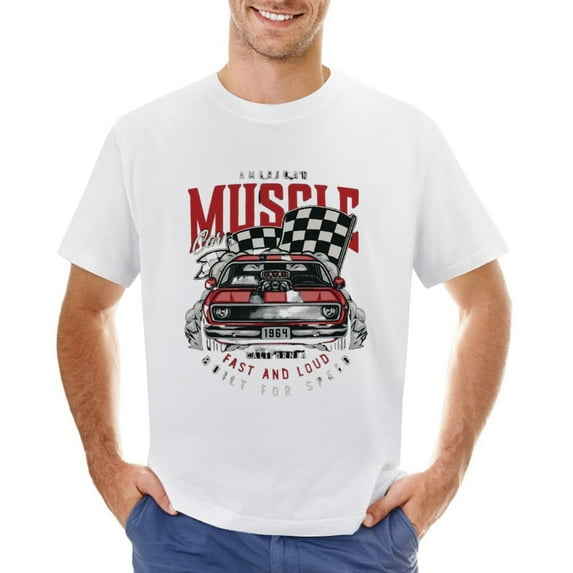 American Custom Car Colorful Vintage Men’s T-Shirt 100% Cotton Casual Short Sleeve Tops Gift Tee White 5XL