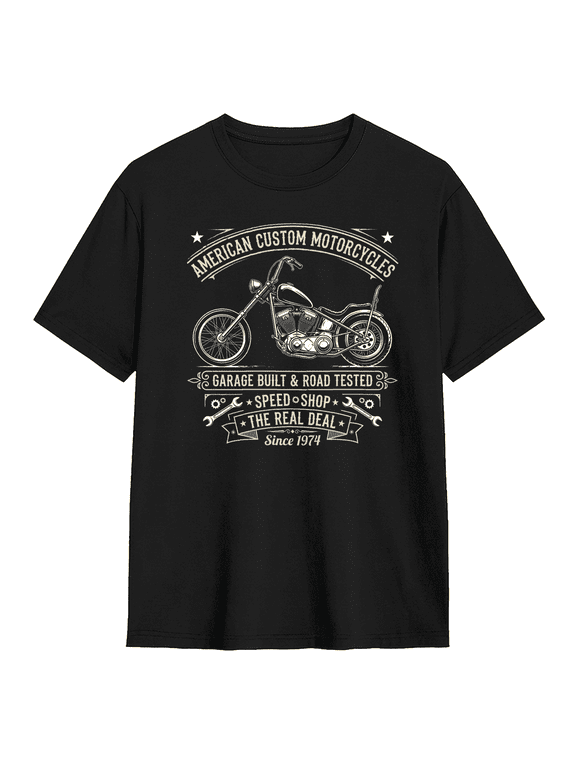 American Custom Motorcycles Garage Cool Graphic Tee for Men, Outdoor Birthday Gift Cotton Short Sleeves T-Shirt