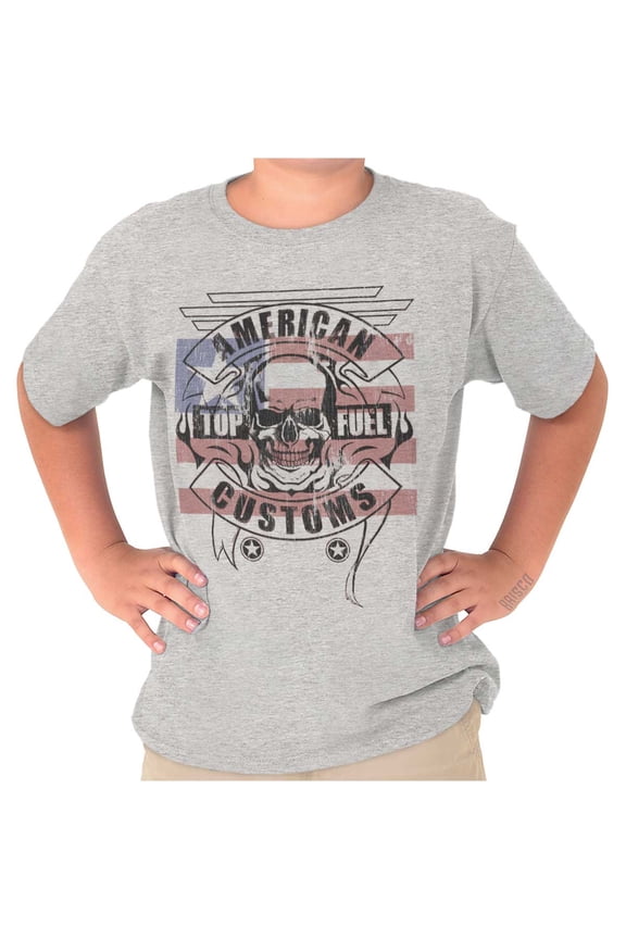 American Customs USA Biker Skull Crewneck T Shirts Boy Girl Teen Brisco Brands L