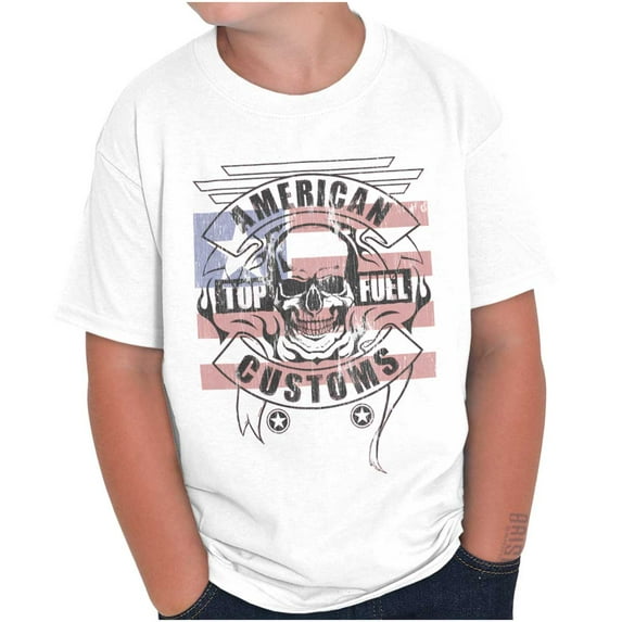 American Customs USA Biker Skull Crewneck T Shirts Boy Girl Teen Brisco Brands S
