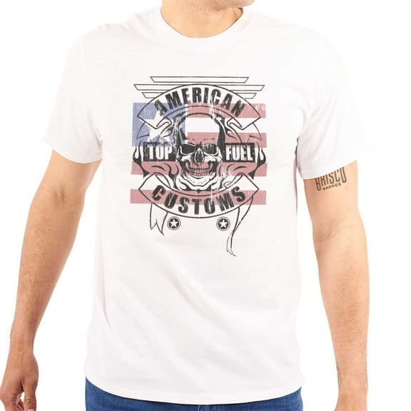 American Customs USA Biker Skull Men's Graphic T Shirt Tees Brisco Brands X