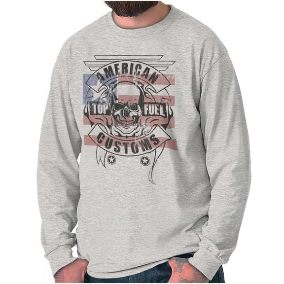 American Customs USA Biker Skull Plus Size Long Sleeve Graphic Tee Shirt Brisco Brands 3X