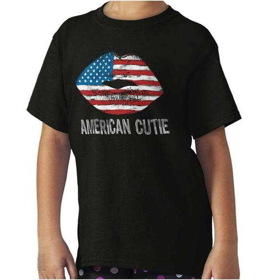 American Cutie USA Flag Kiss Lips Girls Kids T Shirt Tees Teen Brisco Brands XS