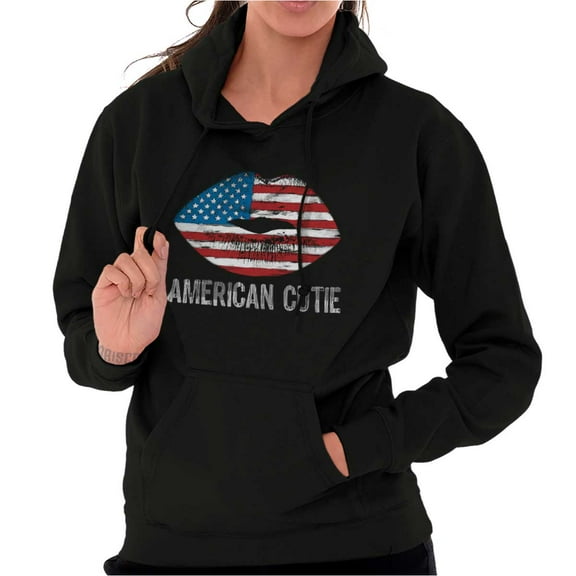 American Cutie USA Flag Kiss Lips Hoodie Sweatshirt Women Brisco Brands M