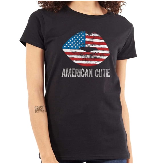 American Cutie USA Flag Kiss Lips Womens Slim Fit Graphic Tee Brisco Brands S