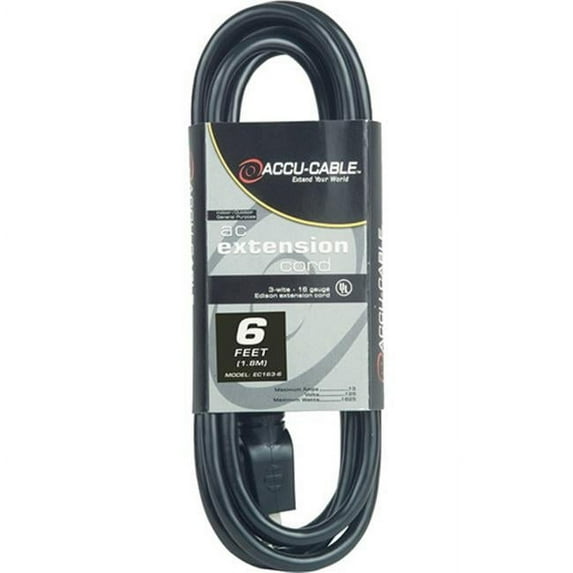 American DJ 1.756 ft. 16 AWG 3 Gauge Edison Extension Cord, Black