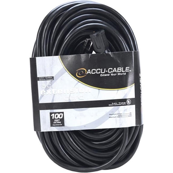 American DJ 100 ft. 12 AWG 3 Gauge Edison Extension Cord, Black
