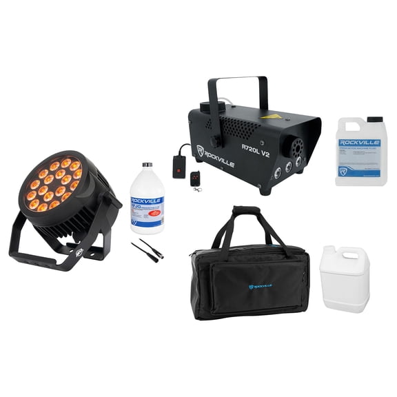 American DJ 18P HEX IP Outdoor RGBAW+UV LED DMX Par Can Wash Up-Light+Fogger+Bag