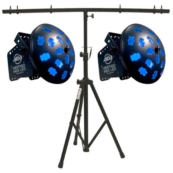 American DJ (2) Vertigo Hex LED Rotating LED Color Beam Light & T-Bar Stand New