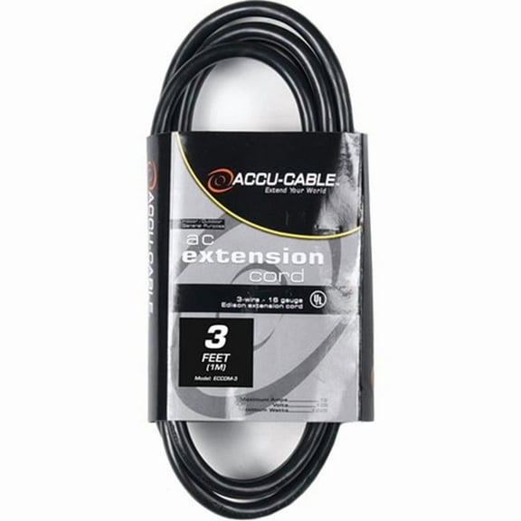 American DJ  3 ft. 16AWG 3 Gauge IEC Male to IEC Extension Cord, Black