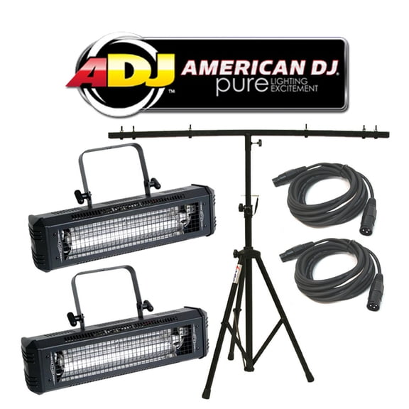 American DJ Lighting (2) Mega Flash Dmx Strobe Light W/ T-Bar Stand & Dmx Cables