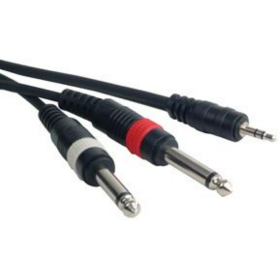 American DJ MP4-15 15Ft Mini Plug To Dual 1/4" Plugs Red&White Coded Black Cable