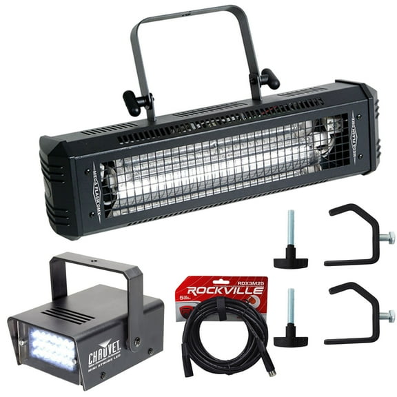 American DJ Mega Flash DMX 800W Compact Strobe Light+Mini Strobe+2) Clamps+Cable