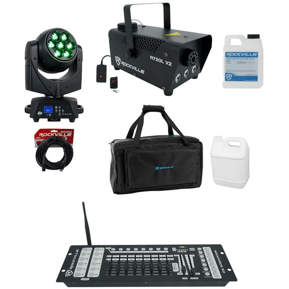 American DJ VIZI HEX WASH 7 LED Wireless DMX Moving Head Light+Controller+Fogger